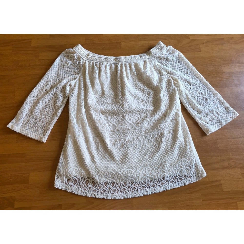 Adiva Cream Lace Off Shoulder Top Bell Sleeve Blouse Size Small Boho Cottagecore